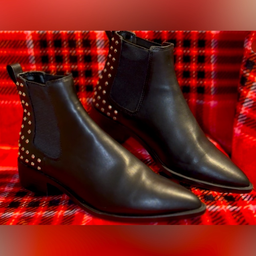 All black, very comfortable studded back heels